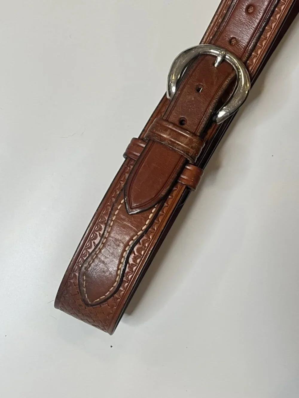 Vtg Don Hume Brown Leather Western Belt Solid Brass Buckle Basketweave S